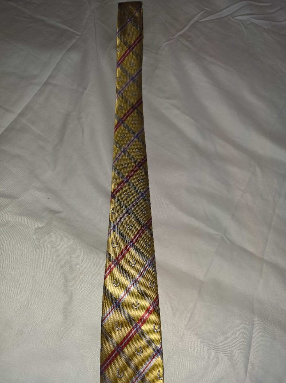 American Lifestyle Gold Plaid Horseshoe Necktie Equestrian Tartan Yellow